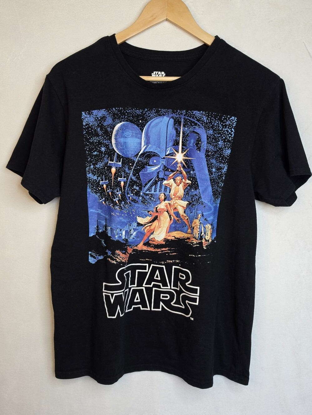 Star Wars Black Tee with Blue and White Graphic Sz M